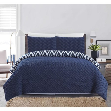 FIXTURESFIRST Eloida Navy Queen 3 Piece Comforter Set FI2541599